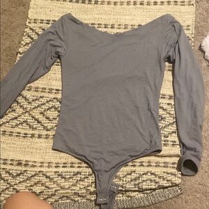 Gray Long Sleeve Bodysuit with Snap Closures